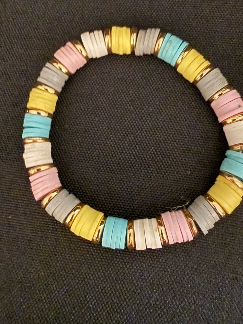 Pastel Heishi Disc Bead Stretch Bracelet Gold Tone Spacers Boho Beach Stack